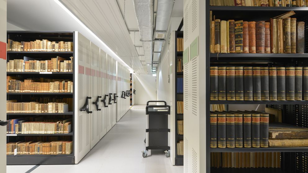 Es sind mehrere Archivschränke zu sehen.